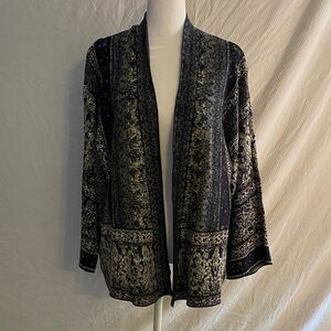 J Jill Pure Jill M Open Cardigan Jacquard Sweater Blue 3/4 Dolman Sleeves